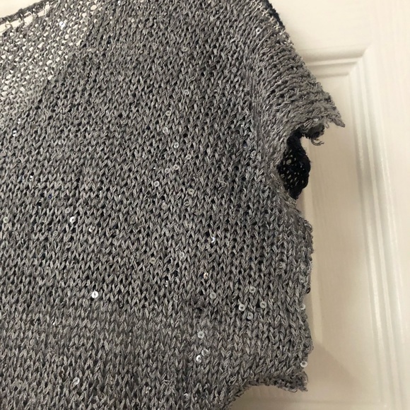 Lara Fabio Designer Scoop Neck Metallic Crochet Knit Sparkly Sweater Blouse - Picture 15 of 16